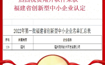 喜報！祝賀翔升軟件榮獲2022年第一批福建省創新型中小企業認定！